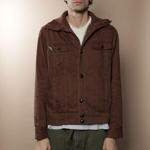 Vintage Brown Sound Women's Jacket Chunky Unique Buttons Flared Collar Large